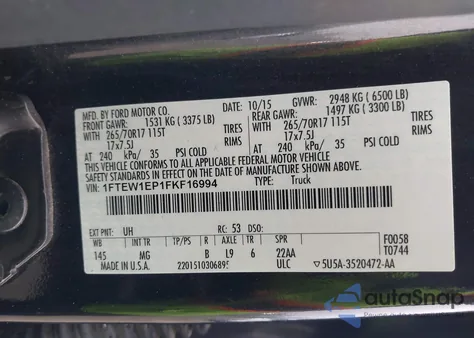 2015 Ford F-150 Xlt z USA, uszkodzony, nr VIN 1FTEW1EP1FKF16994